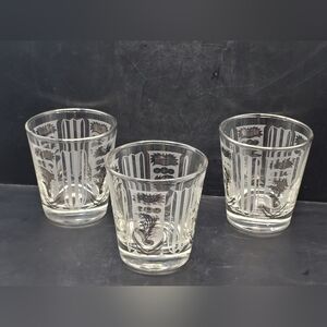Vintage Set Of 3 Dominion Glass Silver Leaf Tumblers 3.25” MCM Made In Canada